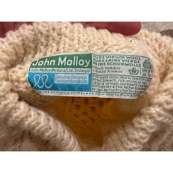 John Molloy Cream Fisherman Wool Knit Sweater Chunky Large Women’s Irish - Picture 5 of 6